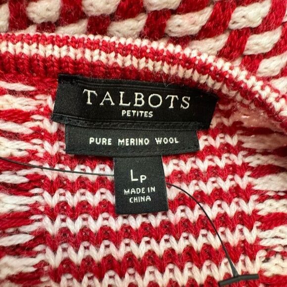 Talbots Pure Merino Wool Red & White Open Front Cardigan Size Large Petite - Picture 3 of 6